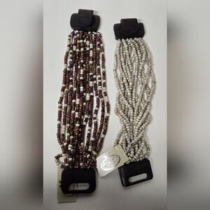 Catherine Stein Stretch Multi Strand Glass Seed Bead Bracelets Wood Clasp New